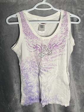 Vintage Harley-Davidson Wolverine Clinton Township MI White and Purple Graphic T